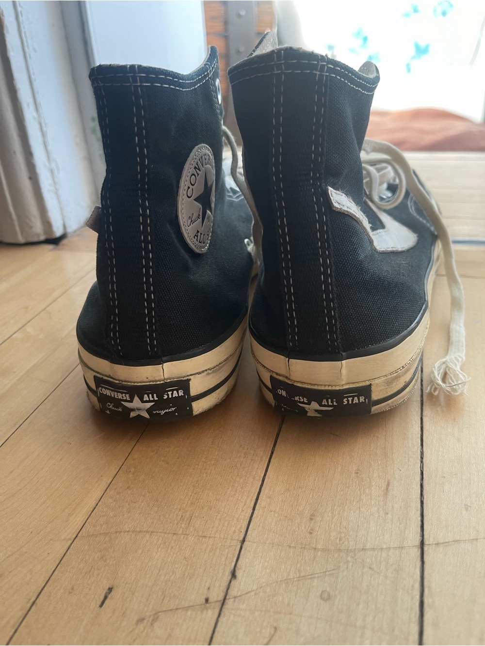 Converse Men’s Black High Top Sneakers with White Trim - Picture 4 of 5